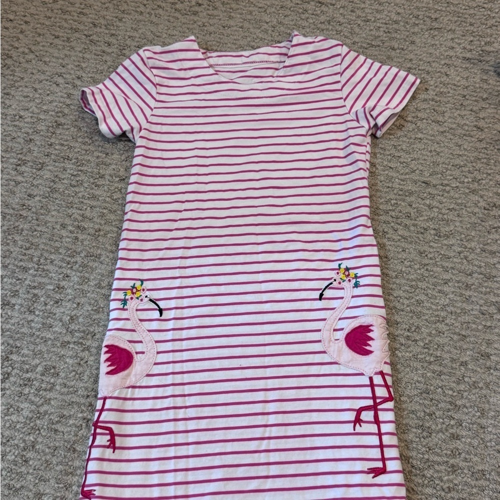 ☃️Striped Pink Flamingo T-Shirt Dress - Picture 3 of 7